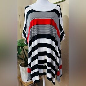 Alembika navy, white, and red striped top.